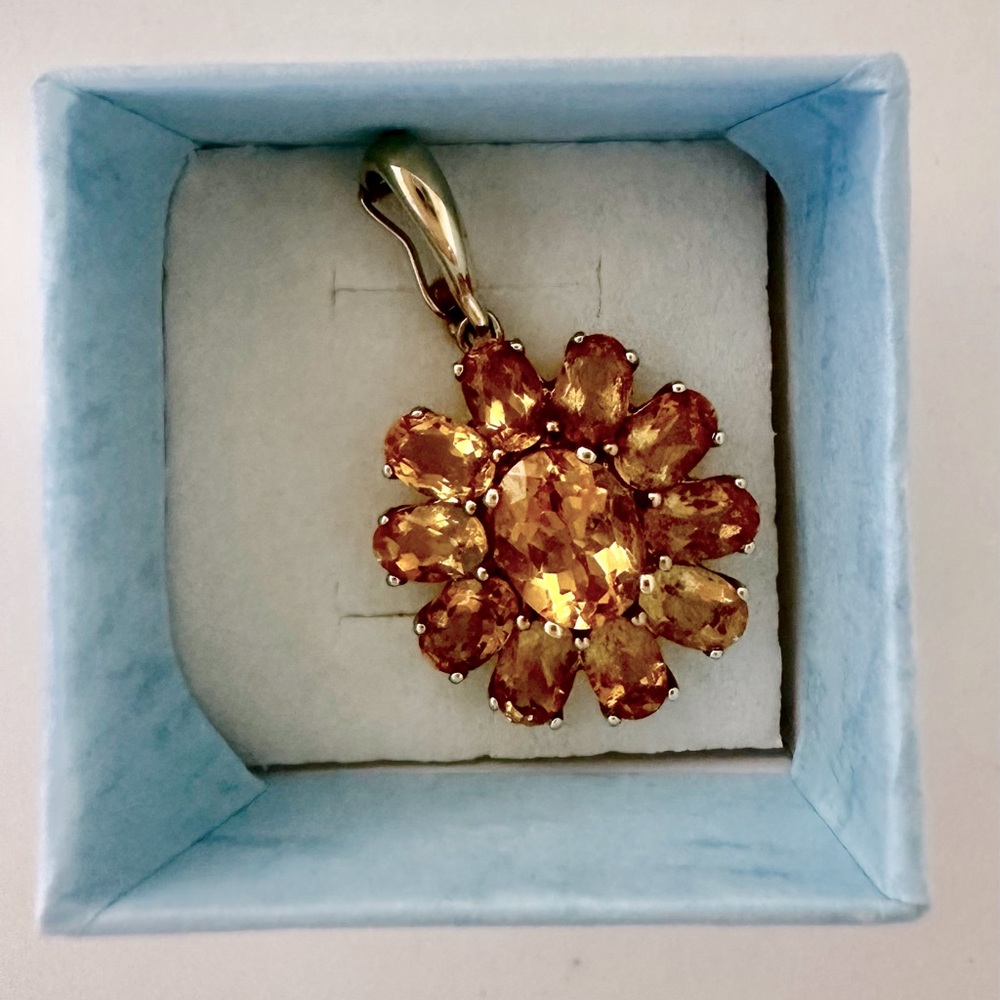 4.85ct Citrine Flower 10K Gold Enhancer Pendant
